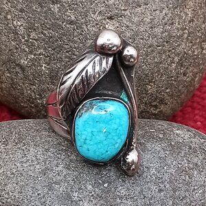 Vintage Native American Navajo Old Pawn Sterling Silver Turquoise Ring Size 6